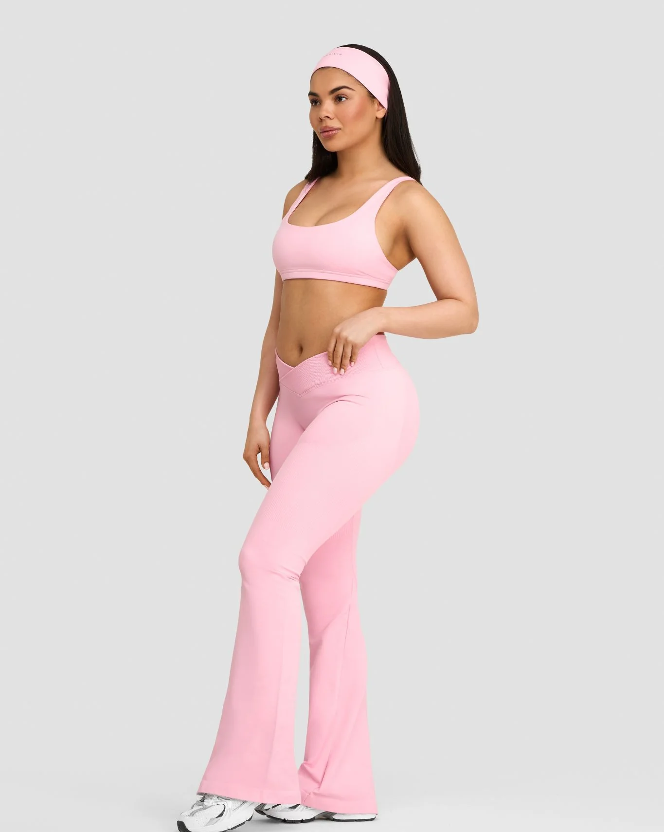 Elevate™ Sculpting Mid V-Waist Flare Leggings | Cotton Pink - Image 4