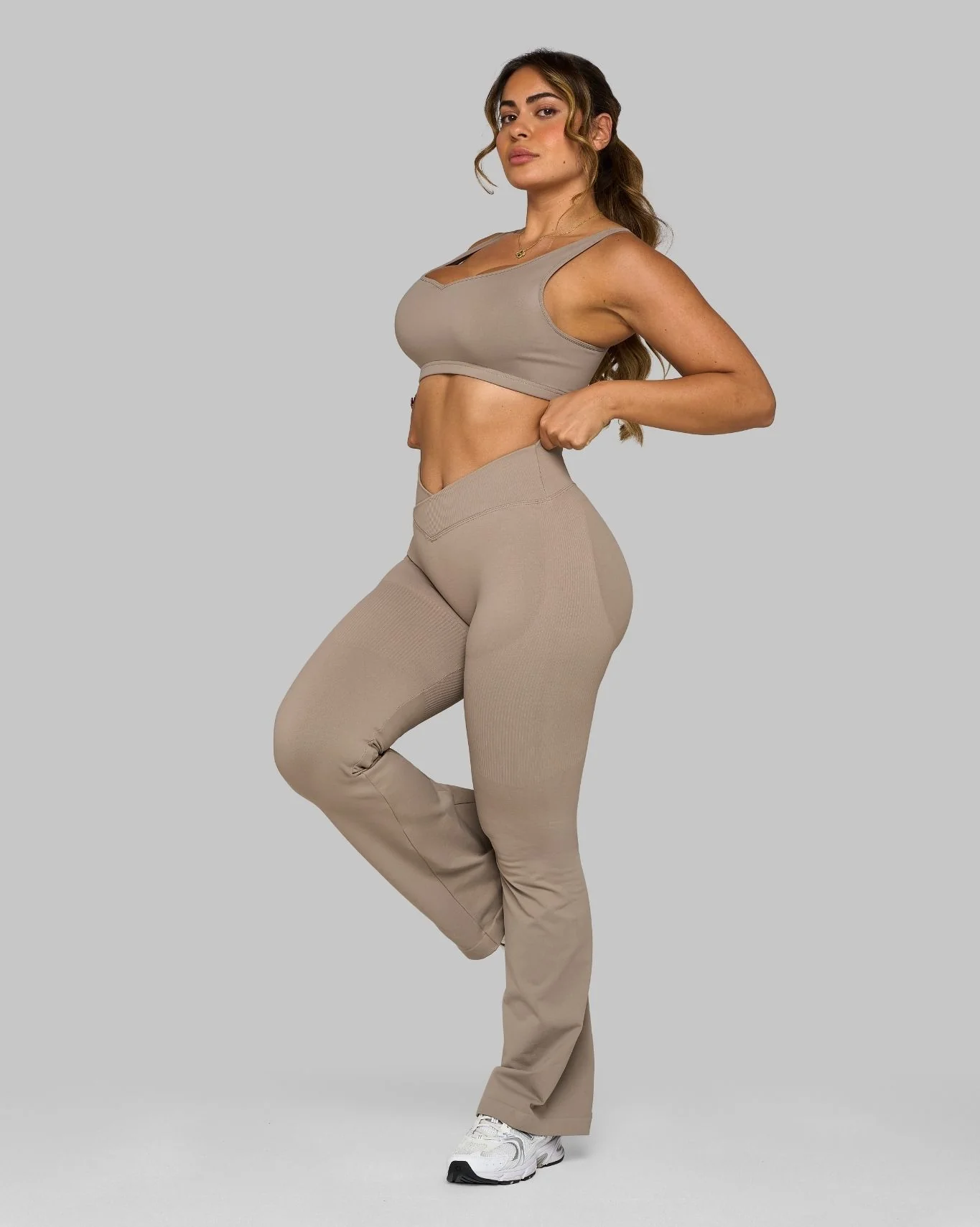 Elevate™ Sculpting Mid V-Waist Flare Leggings | Latte - Image 4